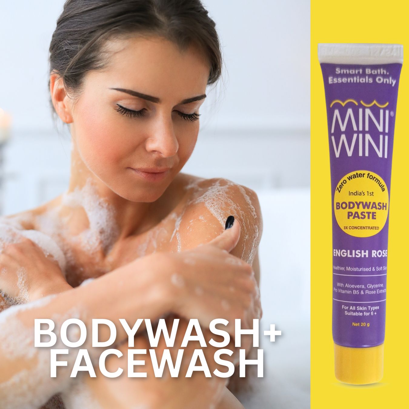 MINIWINI Body Wash Paste – Zero-Water Concentrated Body Wash, English Rose, Aloe Vera Base (20G)