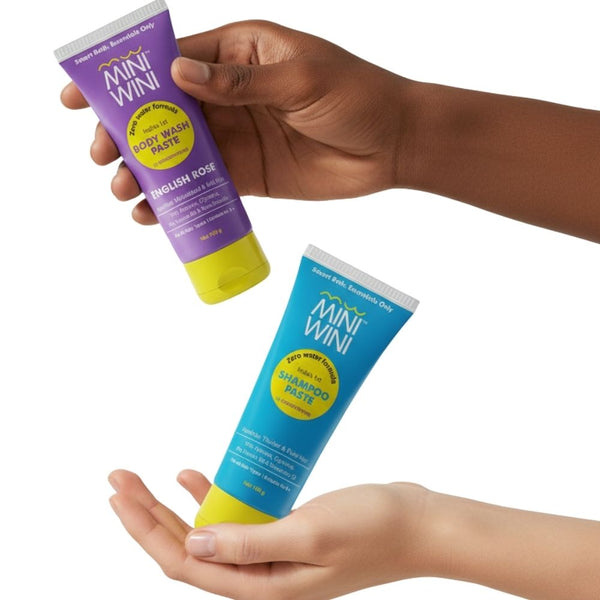 MINIWINI Shower Combo – India's Best Zero-Water Shampoo & Body Wash Set | Saves ₹349