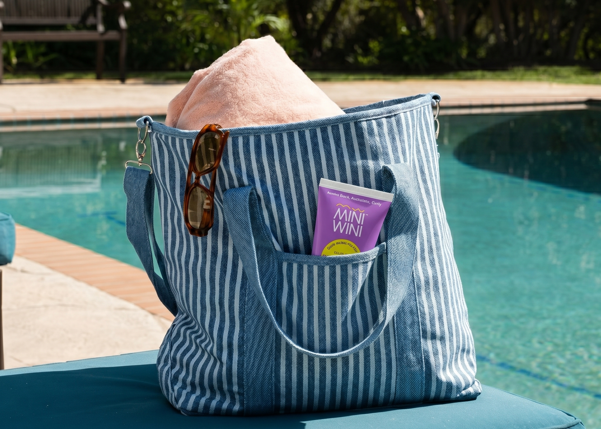 swimming tote bag with goggles and bodywash